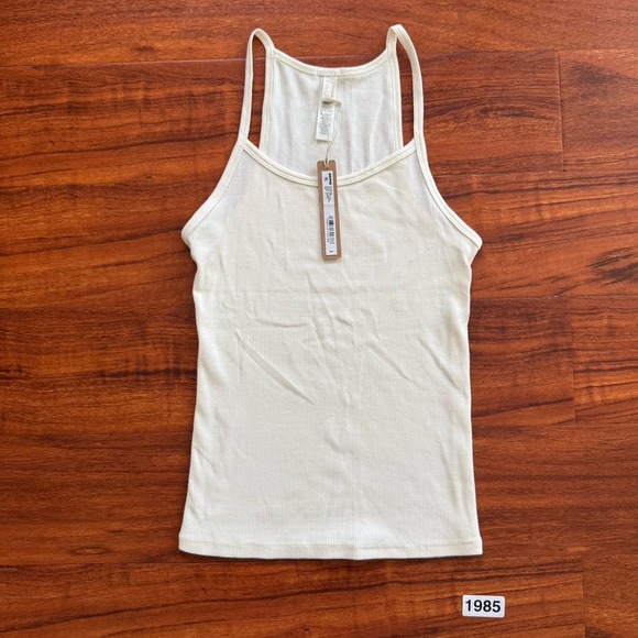 New Skims Cotton Rib Scoop Long Tank In Marble White Size Small NWT - Picture 1 of 9